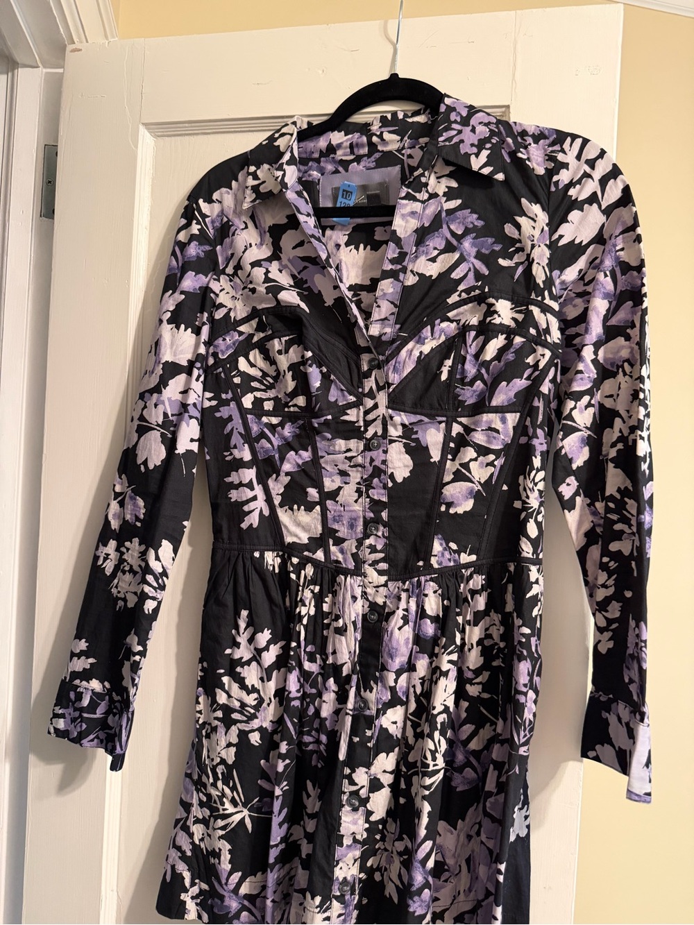 Anthropologie Black and Lavender Floral Long Sleeve Dress SIZE SMALL